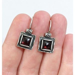 Silpada Garnet Square Sterling Silver 925 - Kidney Wire Earrings